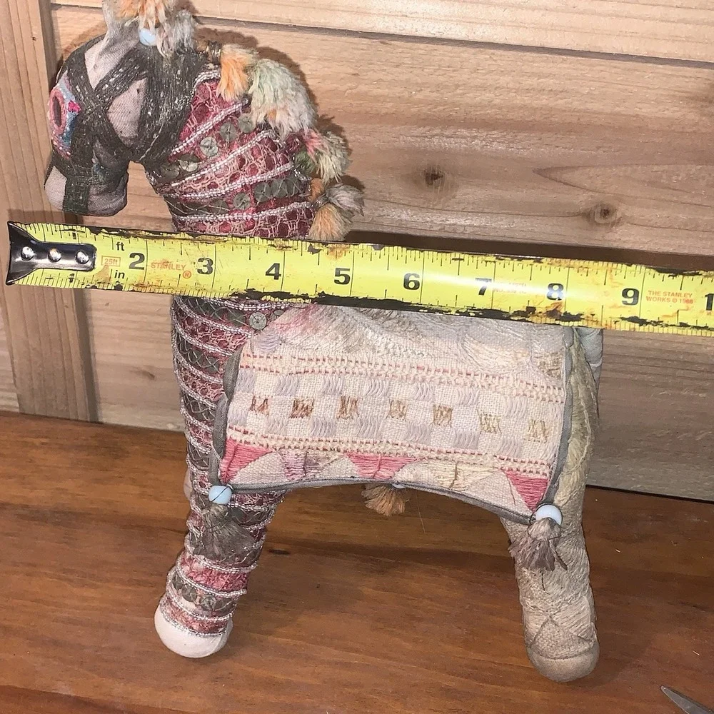 VTG India Folk Art Horse Hand Woven‎ Fabric Mirrors Beads BOHO Rajasthan MCM 12